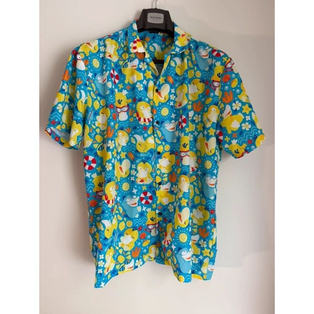 Pokémon Psyduck Blue Hawaiian Style Button Up Shirt XL